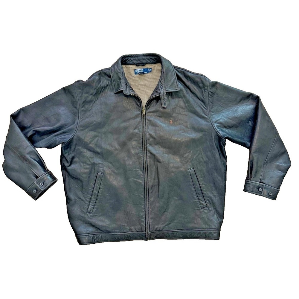 Vintage Polo Ralph Lauren 100% Leather Jacket Men's XXL Brown Buttery Soft Lamb